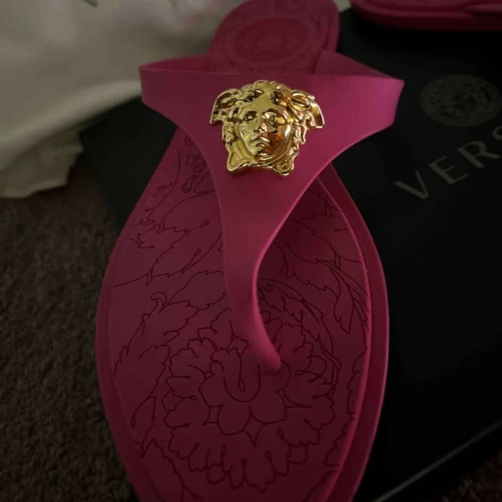 Versace Pink Sandals with Gold Medusa